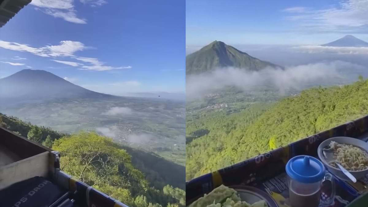 Lagi Viral! Makan Indomie Di Warkop Gunung Telomoyo Dengan View Banyak Gunung Langsung Di Depan Mata