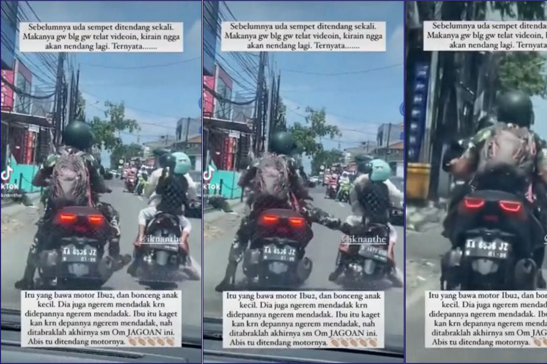 Viral! Video Oknum Berseragam Plat AA Tendang Motor Ibu-ibu Bersama Anaknya