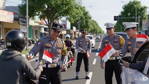 Semarakan HUT RI, Polres Temanggung Bagikan Bendera Merah Putih Gratis 