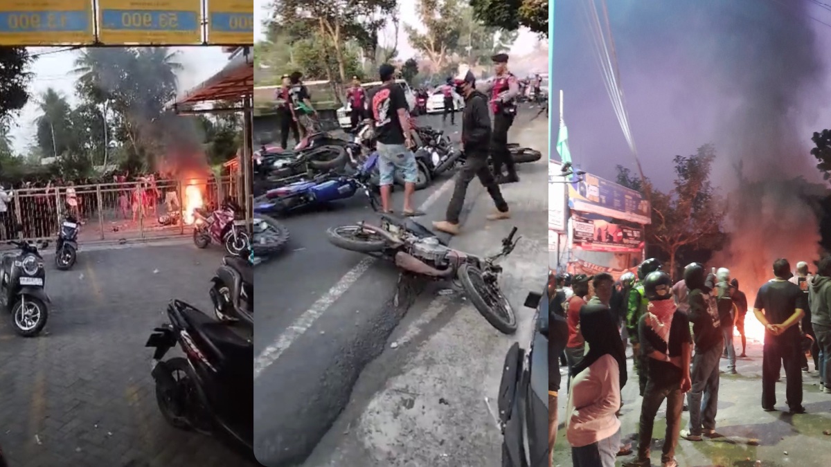 BREAKING NEWS! Bentrok Massa Simpatisan Pecah di Muntilan Magelang, Sepeda Motor Dibakar Jalanan Macet Total