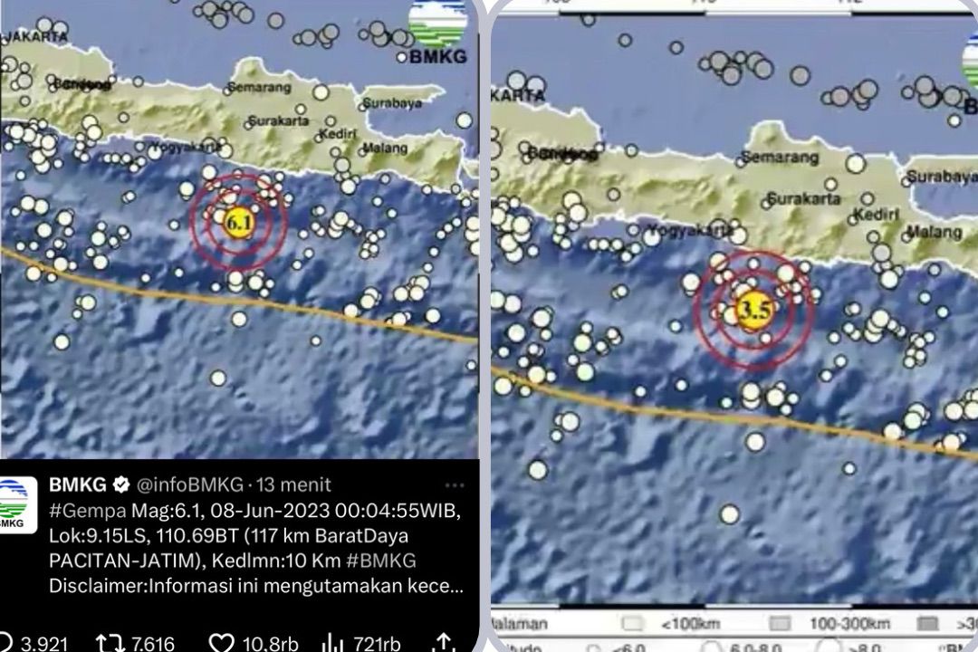 Gempa Berpusat di Pacitan Tengah Malam yang Terasa di Magelang Susulannya Sampai 4 Kali