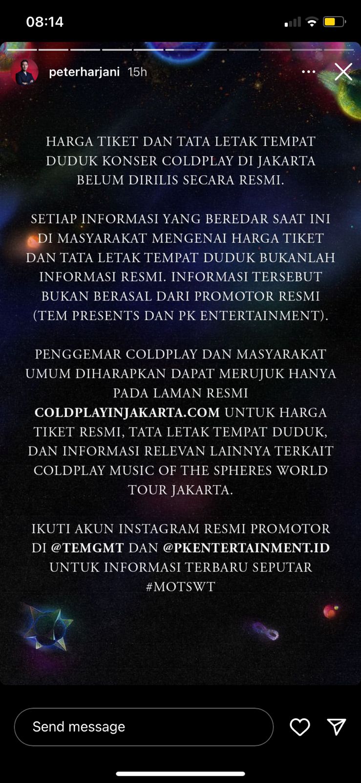 Hati-Hati Kena Scam, Harga Tiket dan Tata Letak Konser Coldplay di GBK Belum Resmi Dirilis