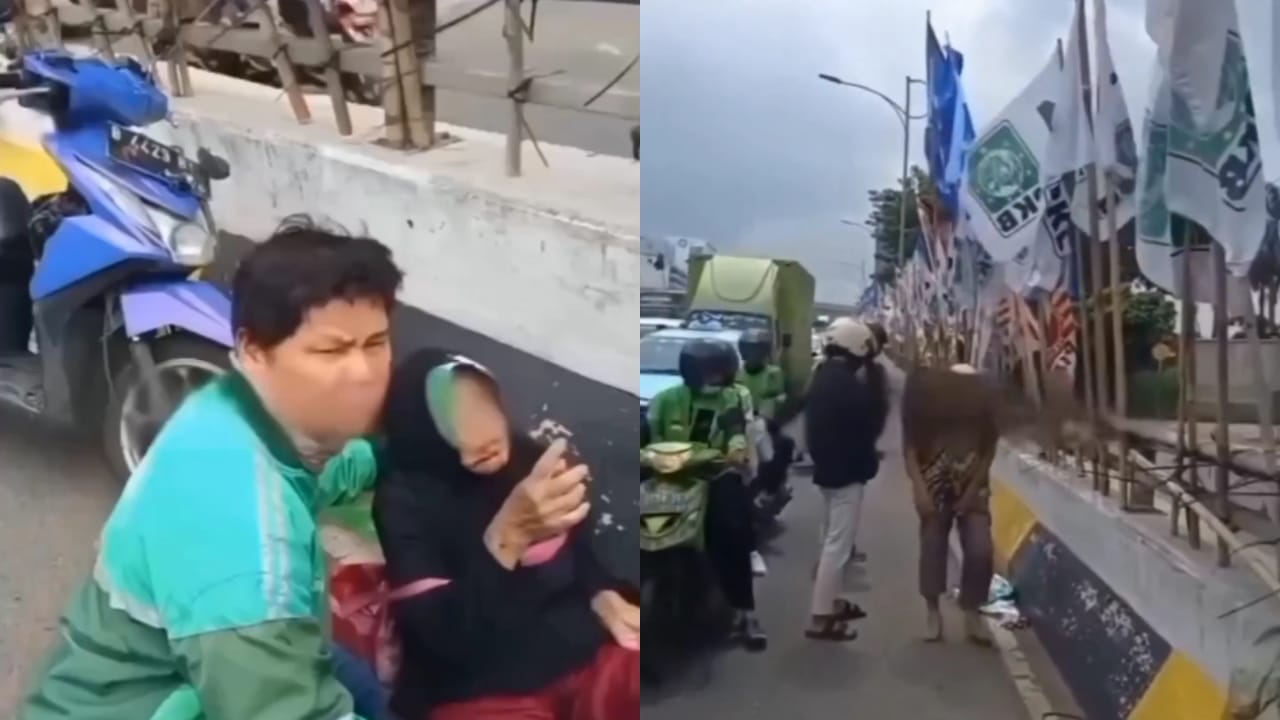 Viral Pemotor Kakek-Nenek Kecelakaan Akibat Bendera Parpol yang Roboh di Flyover Kuningan Jakarta Selatan