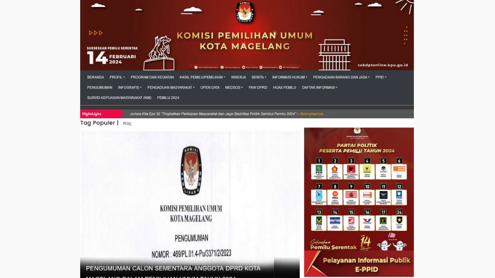 Daftar Calon Sementara Anggota DPRD Kota Magelang dalam Pemilihan Umum Tahun 2024