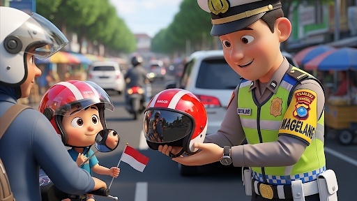 Polresta Magelang Bagikan Helm Hingga Bendera Merah Putih Gratis Jelang HUT RI