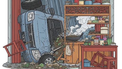 Kecelakaan Kembali Terjadi di Pakis, Kini Mobil Pick Up Tabrak Warung Bakmi