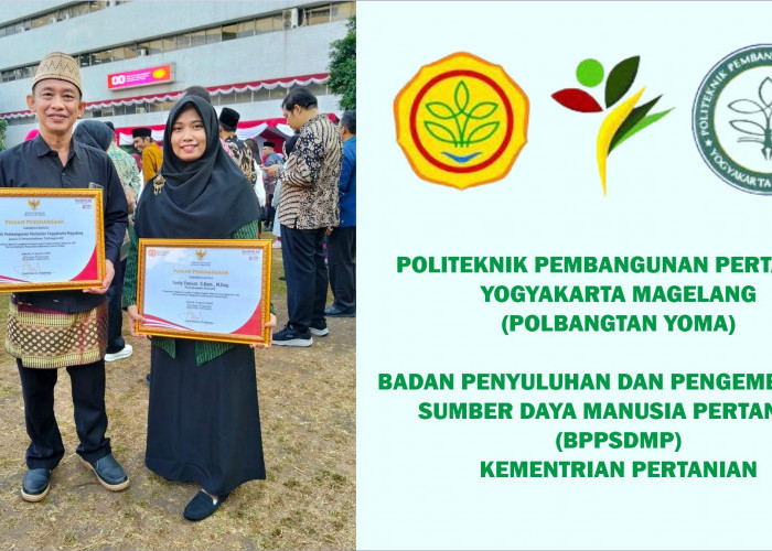 Direktur Polbangtan Yoma, R. Hermawan, dan Pustakawan Polbangtan Yoma, Tanty Yanuar menerima langsung penghargaan dari Kementrian Pertanian