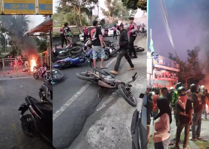 BREAKING NEWS! Bentrok Massa Simpatisan Pecah di Muntilan Magelang, Sepeda Motor Dibakar Jalanan Macet Total