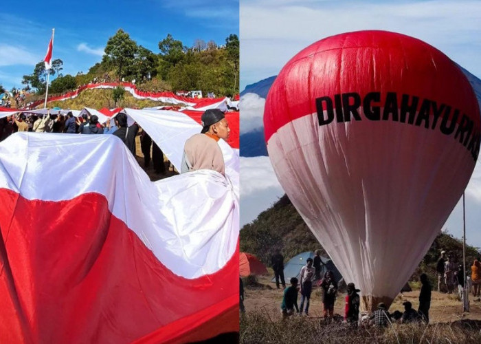Bendera Merah Putih Terpanjang di Indonesia Dibentangkan Hingga Puncak Gunung Prau Dieng Wonosobo