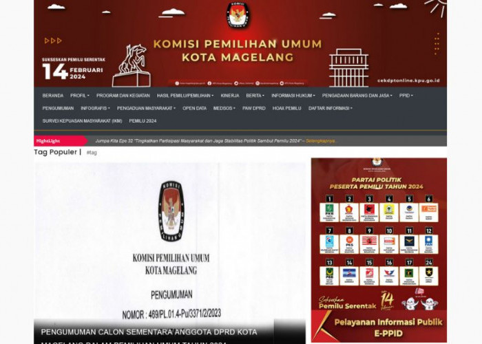 Daftar Calon Sementara Anggota DPRD Kota Magelang dalam Pemilihan Umum Tahun 2024