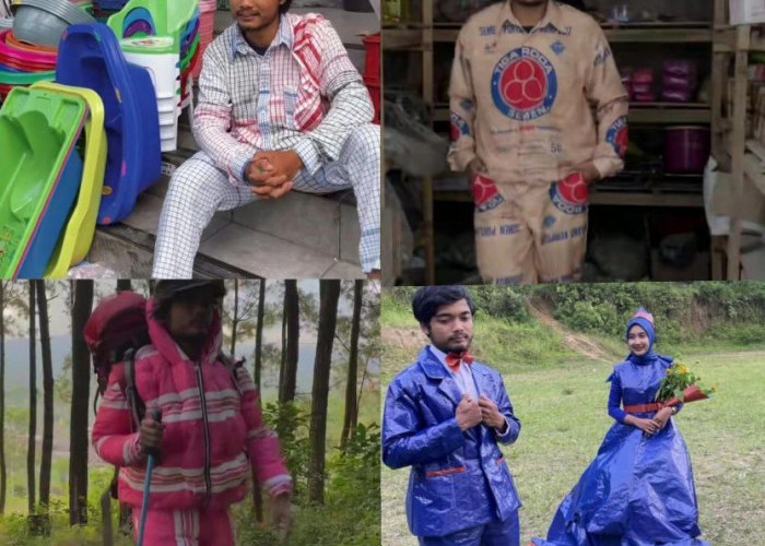 Unik! Pria Asal Kaliangkrik Magelang Ini Pakai Baju dari Serbet, Kasur, Hingga Terpal Bikin Netizen Kagum