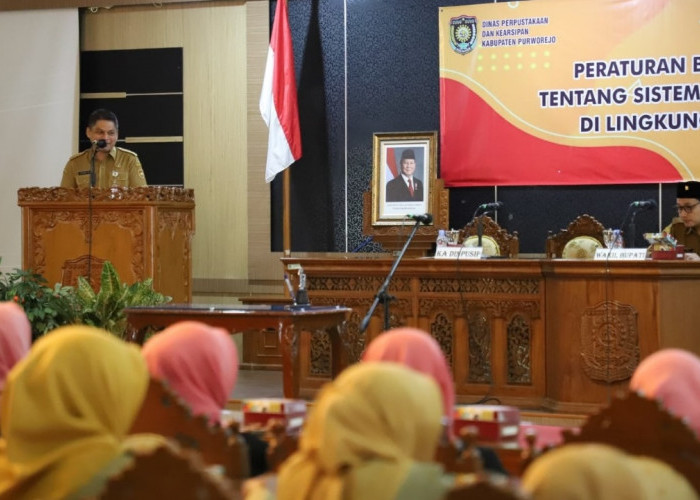 SOSIALISASI SRIKANDI. Dinpusip Kabupaten Purworejo menggelar Sosialisasi Perbup Nomor 12 Tahun 2025 tentang Srikandi di Ruang Arahiwang Setda, Selasa (24/6).