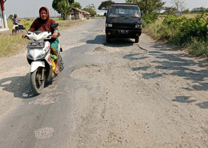 Sejumlah kendaraan melintas di jalan rusak ruas Pagerbarang-Jatibarang, Selasa (29/10). Foto: YERI NOVELI/RADAR SLAWI
