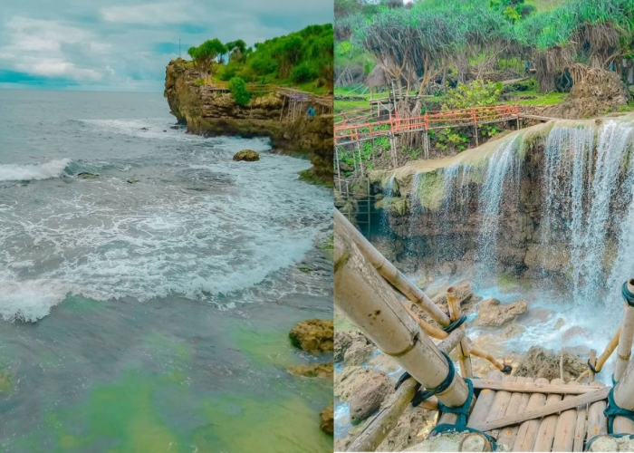 Keindahan Air Terjun Dan Birunya Air Laut Pantai Jogan Di Gunungkidul Yang Super Cantik Nan Indah!